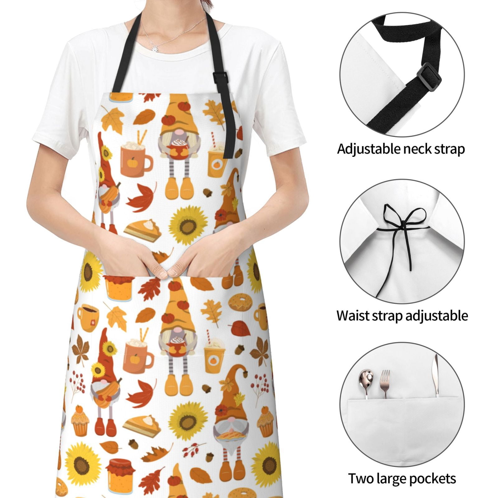 Kdxio Gnomes Autumn Harvest Apron with Pockets Adjustable Kitchen Aprons for Men Women Waterproof Aprons for Cooking,Drawing,Crafting, Baking Household Cleaning