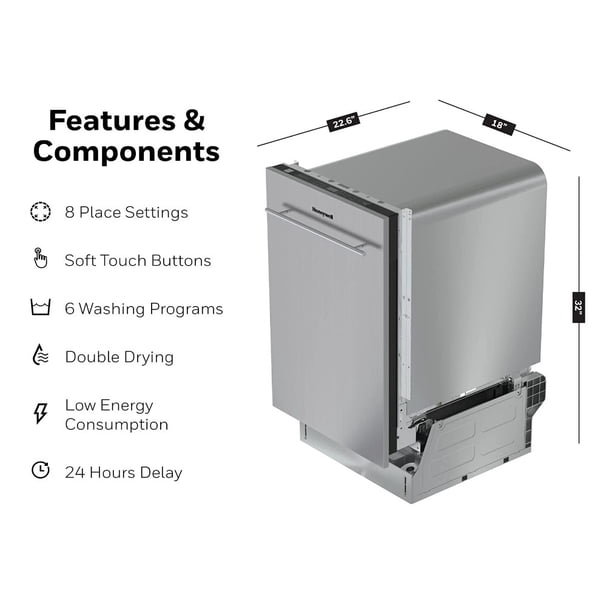 Honeywell 18 inch Dishwasher with Place Settings, Washing