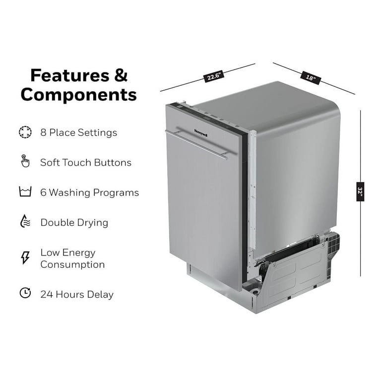 Honeywell 18 inch Dishwasher with Place Settings, Washing