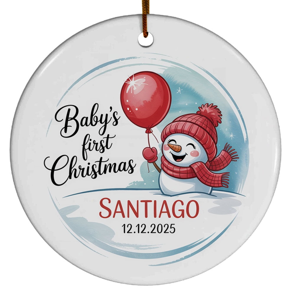 Baby Snowman First Christmas Ceramic Ornament 2025, Cute Snowman Christmas Ornament Gift for Baby's 1st, Customized Baby Name & Birthday Keepsake Christmas Ornament, Xmas Gift