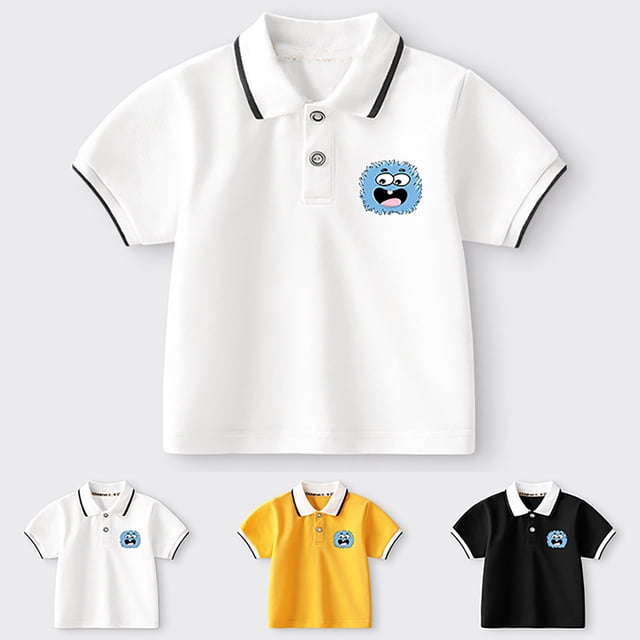 Boys T Shirts Cartoon Print Short Sleeve Button Closure Comfortable Polo Shirt T Shirt Enfant White 18 Months-24 Months
