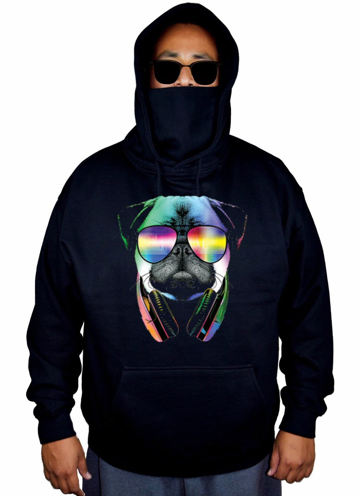 Interstate Apparel - Men's Neon DJ Pug Glasses Rave Black Mask Hoodie ...
