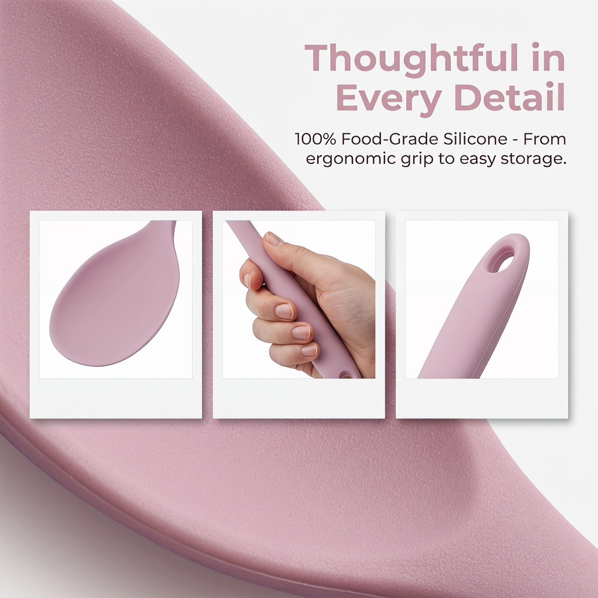 Unique Bargains Silicone Non Stick Heat Resistant Cooking Spoon Pink 12.5x3.1in