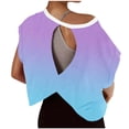 thumbnail image 2 of HWRETIE Women's V-Neck Yoga T-shirt Casual Gradient Short Sleeve Workout Top Hollow Design Fashion T-shirt for Gym Running or Daily Wear Purple-1, 2 of 5