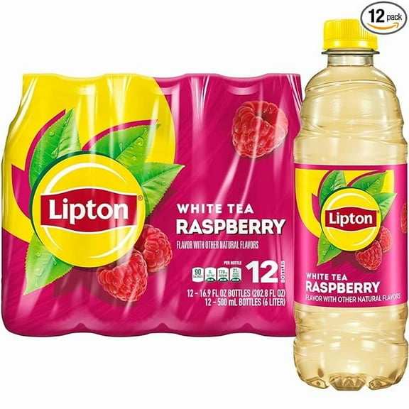 1x Lipton Raspberry White Tea, 16.9 Fl Oz Bottles (Pack of 12)