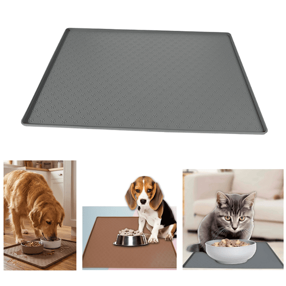 Large Dog Mat for Food and Water, 33.6"x15.75" Silicone Pet Feeding Mats, Waterproof Dog Bowl Mat with High Edges to Prevent Water and Food Spills - (Gray)