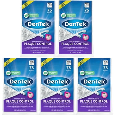 Dentek Cross Flosser Plaque Control Floss Picks, X-Shaped Floss, 75 Count, (Pack Of 5)