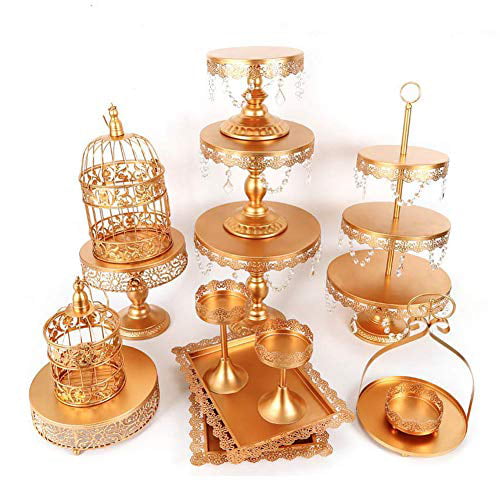 3 Pcs Metal Cake Holder Crystal Lace Cupcake Stands Birthday Wedding Party Plate 