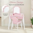 thumbnail image 3 of Best Choice Kids Wooden Pretend Play Vanity and Chair Set w/ Mirror  Little Girls Makeup Table with 3 Drawers, Pink, 3 of 8