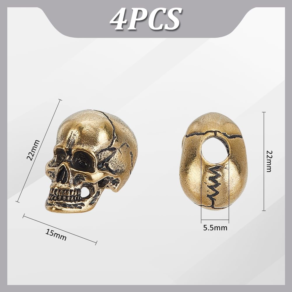 4Pcs Paracord Beads Skull Knife Lanyard Bead Metal Skeleton Head