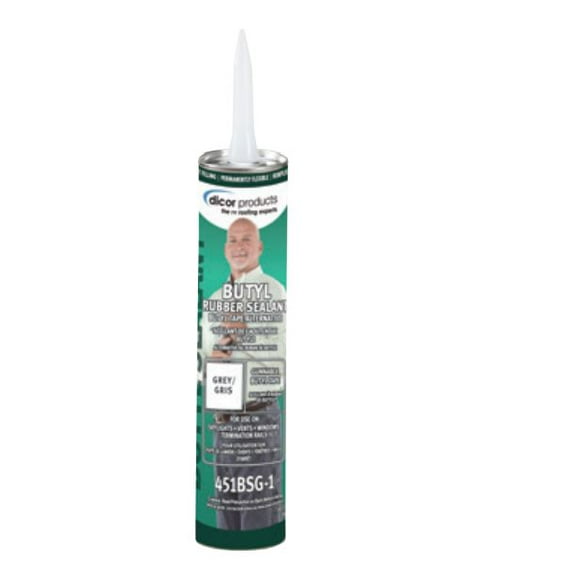 Dicor Corp. Caulk Sealant 451BSG-1 Compatible With TPO/EPDM/PVC/Glass/Metal/Aluminum/Concrete/Wood And Plastics; Butyl Rubber Sealant; Gray; 10.1 Ounce Tube; Single
