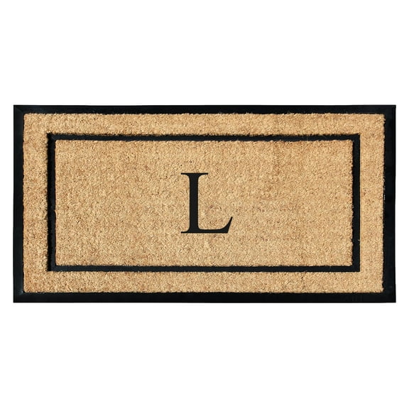 A1HC Natural Coir and Rubber Monogrammed Door Mat, 24x48 in, Thick Durable Thin Profile Welcome Mat for Front Porch & Entryway