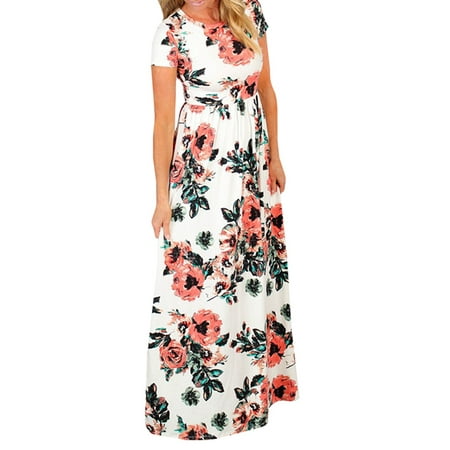 - Women Floral Print Casual Short Sleeve Maxi Dress