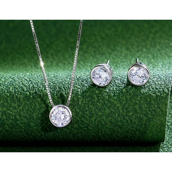 7MM 2Ct Round Cut Lab Created Diamond Fancy Jewelry Set 14K White Gold Plated