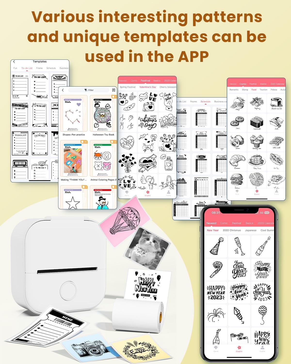 Phomemo T02 Portable Label Maker, Mini Sticker Printer, Bluetooth Inkless Sticker Maker Machine, Mobile Printer for Study Notes, Kids Gift, Photos, Journals, To-dos (White)