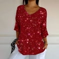 thumbnail image 4 of Endives Women's Christmas Shirt V Neck Shirt Snowflake Printed 3/4 Sleeve T Shirt, 4 of 6
