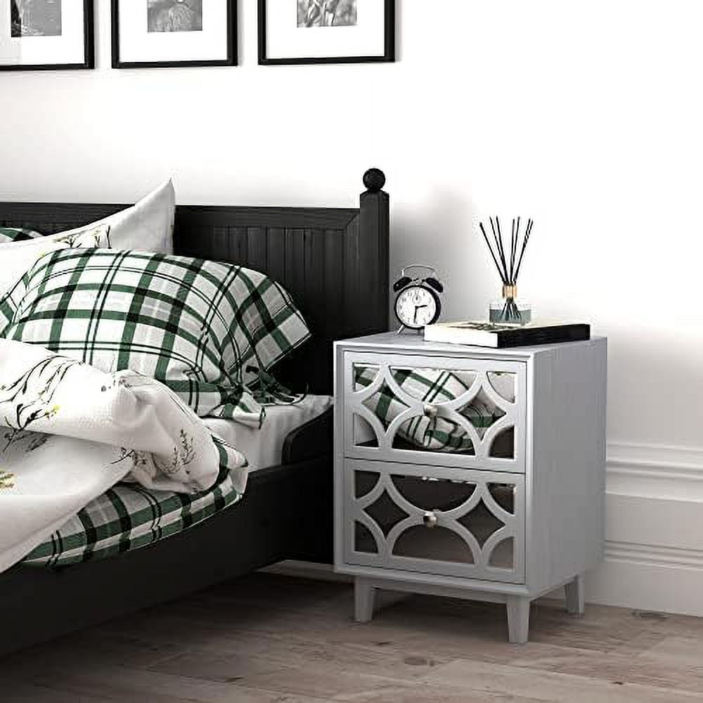 KHBIULIFE Modern Contemporary Nightstand  2-Drawer Front Mirror Nightstand  for Small Spaces  Bedroom  Black