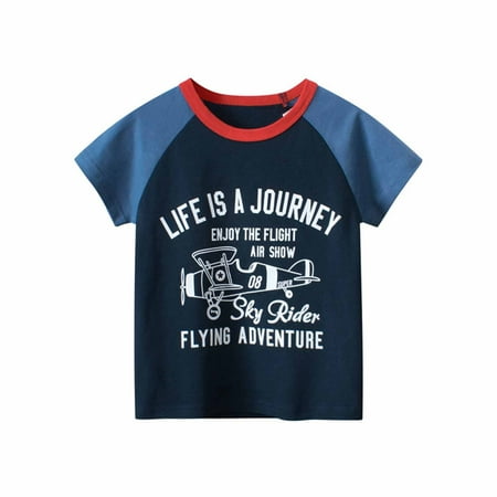 

Leutsin Baby Boys Round Neck Short Sleeve Cotton Fashion English Print T-shirt