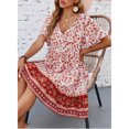 thumbnail image 2 of Vestido de mujer Gibobby con Cuello en V Manga corta estampado Floral vacaciones en la playa (Rojo,G), 2 of 5