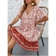 thumbnail image 2 of Gibobby Vestido casual de verano para mujer Vestido de mujer con cuello en V, manga corta, estampado floral, vacaciones en la playa, vestidos de estilo rural, (Rojo,XL), 2 of 5