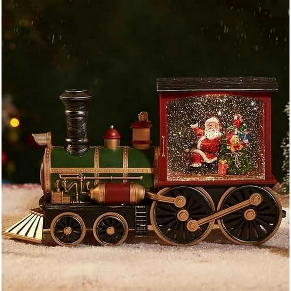 Weloille Christmas Train Snow Globe, Lighted-up Battery Operated Glittering Lantern for Christmas Table Centerpiece Decoration and Gift