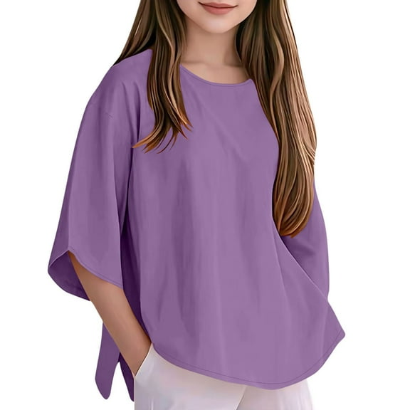 EnJoCho Girls Plain T-Shirt Spring Summer Short Sleeve Oversize Top Tween Trendy Athletic Tee Shirts Blouse Casual Outfits Clothes