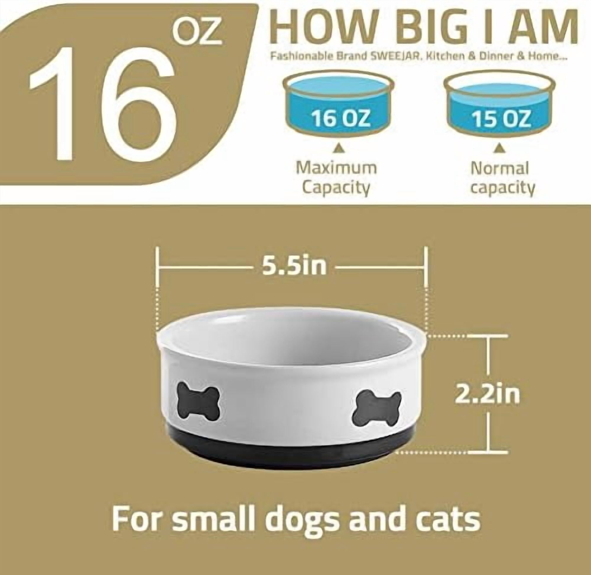 Ceramic Dog Bowls with Bone Pattern, Dog Food Dish for Medium Dogs, Porcelain Pet Bowl for Water 35 Fl Oz (Pink)