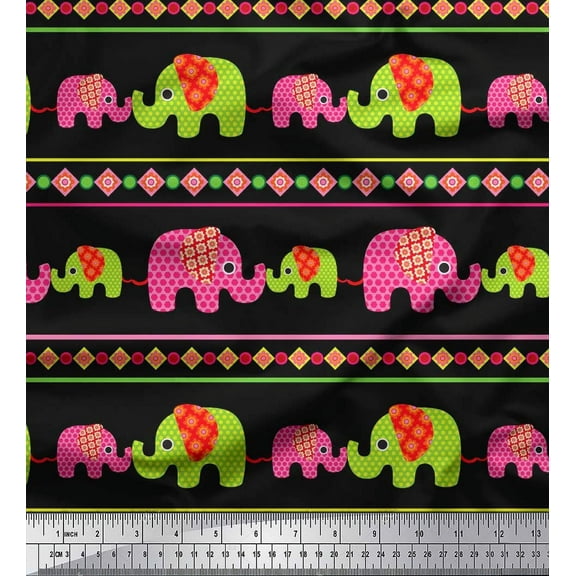 Soimoi Cotton Duck Fabric Geometric Shapes,Stripe & Elephant Kids Printed Fabric 1 Yard 42 Inch Wide