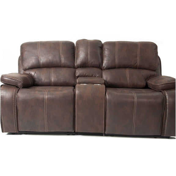 JERFIT Power Reclining Loveseat in Genuine Chocolate Brown Leather with Padded Armrests