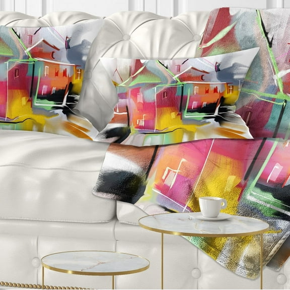 Designart Building Illustration - Contemporary Throw Pillow - 12x20