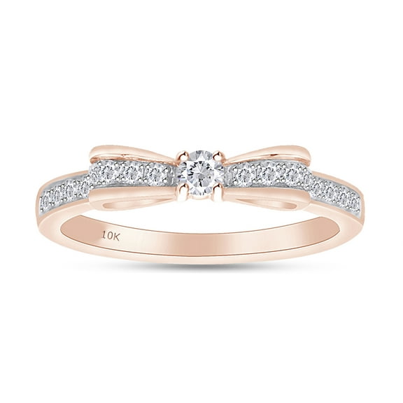 AFFY 1/4 Carat Round Cut White Natural Diamond Bowknot Wedding Band Ring In 10K Solid Gold (Clarity : I2-I3, Color : I-J, 0.25 Cttw)