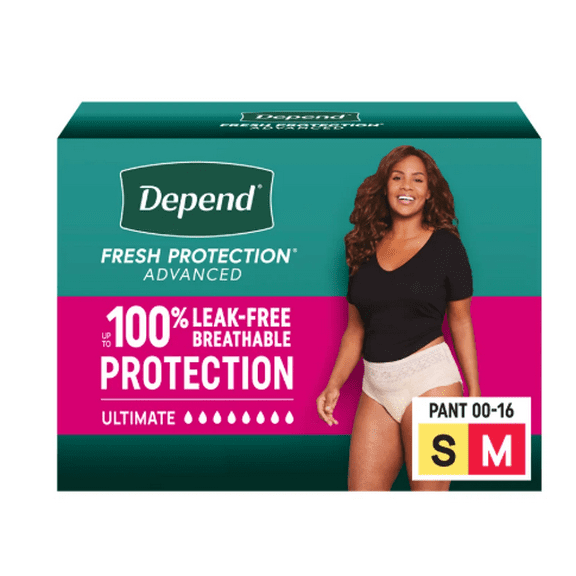Depend Fresh Protection Advanced Incontinence Underwear for Women, Ultimate Absorbency, Size S/M (Pant 00–16) 72 Ct