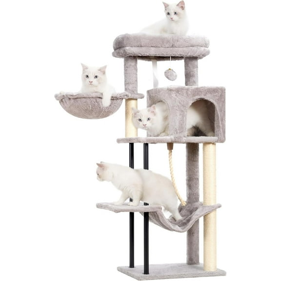 Cat Tree, Cat Tower for Indoor Cats, 43.3 inch Cat Tree Tower with Sturdy Steel Tube, Cat Hammock, Cat Condo for Small Cats and Kittens, Cat Scratching Post, Light Gray