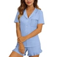 thumbnail image 6 of Stamzod 2 Piece Loungewear Sets Woman Short Sleeve Pajama Set Sleepwear Ruffle Button Down Pjs Matching Sets Blue XXL, 6 of 8