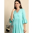thumbnail image 4 of Janasya V-Neck 3/4 Sleeve Checkered Turquoise Rayon Western Dress For Women,Summer Dress/Summer Wear, 4 of 6