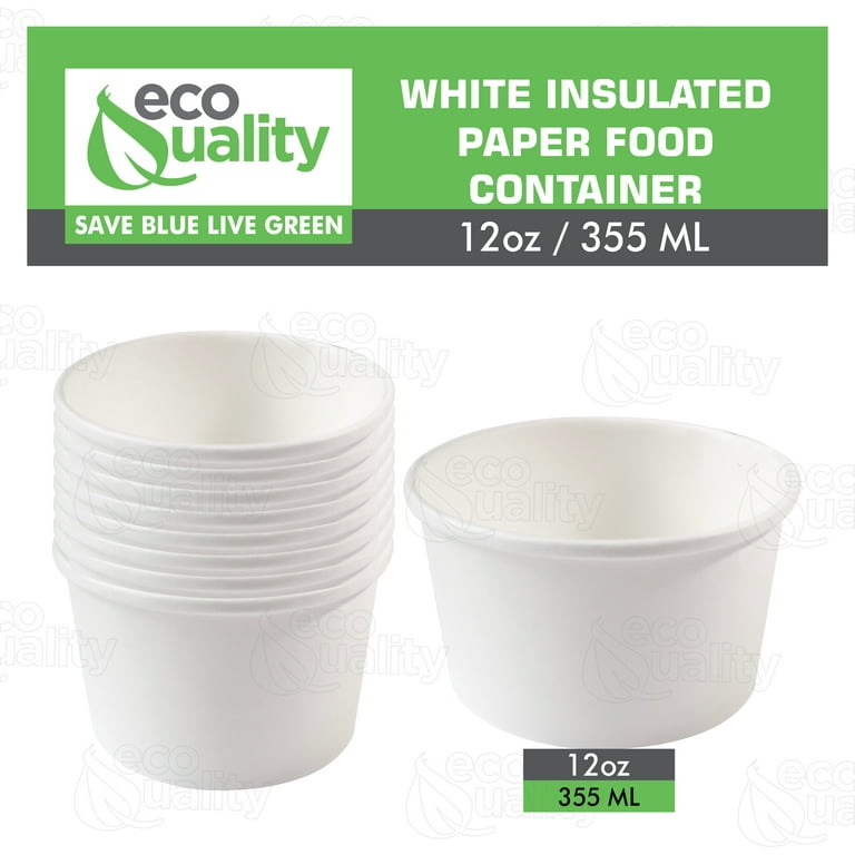 EcoQuality [25 Count] 12 oz Disposable White Paper Soup Containers