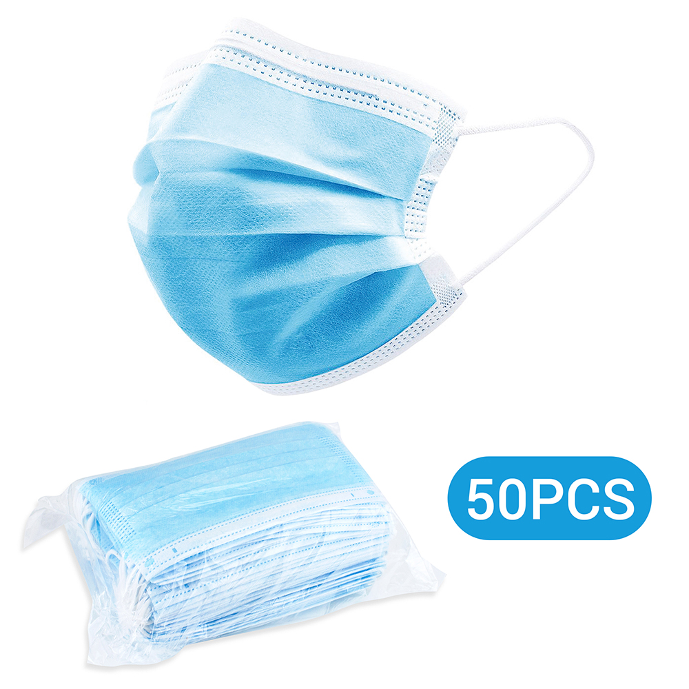 Download 50 Pcs Disposable Triple Layer Protection Face Mask General Use 3 Ply Blue Safety Filter Masks With Elastic Earloops Walmart Canada PSD Mockup Templates