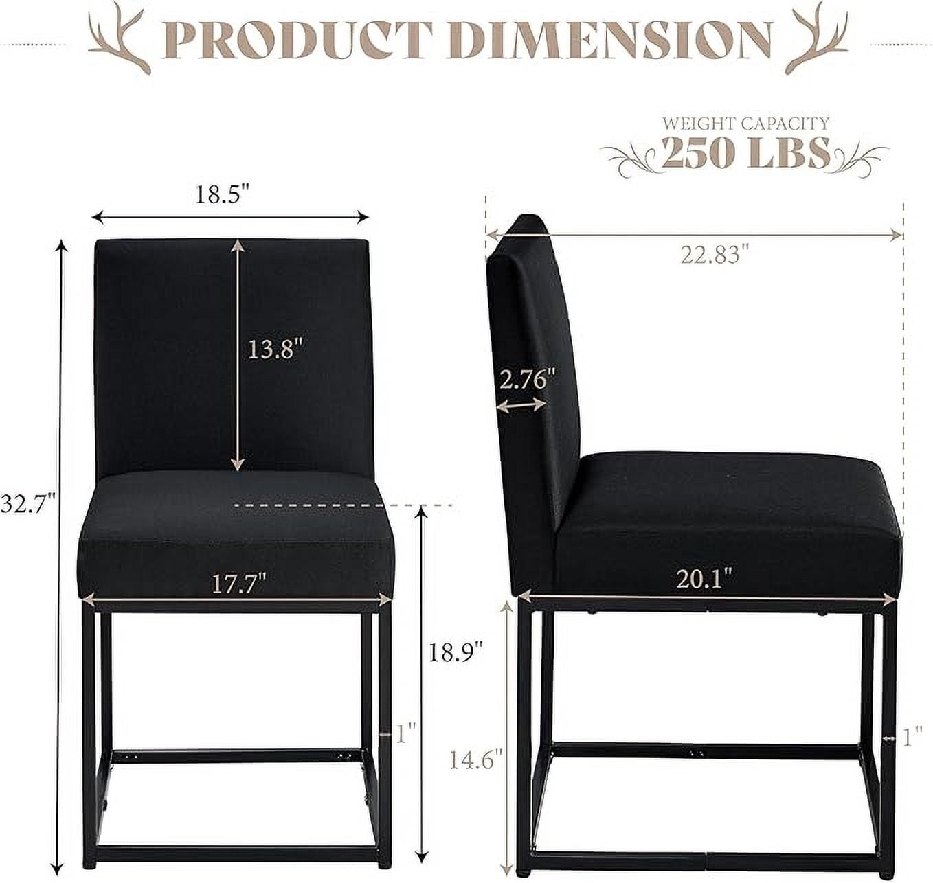 Merluxy Mid Century Linen Dining Chairs Set of 6, Modern Upholstered Dinner Chairs with Metal Frame for Restaurant, Dining Room, Kitchen, Black Padded Chairs