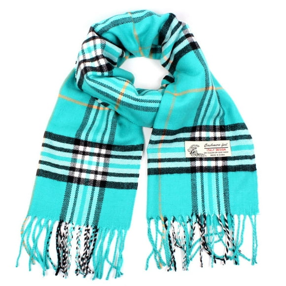 Plaid Cashmere Feel Classic Soft Luxurious Winter Scarf For Men Women (Turquoise)