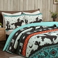 thumbnail image 3 of 3-Piece Southwestern Geometric Tribal Quilt Set - Teal Black Lightweight Quilted Bedspread Set Queen/King Size ME501, 3 of 9