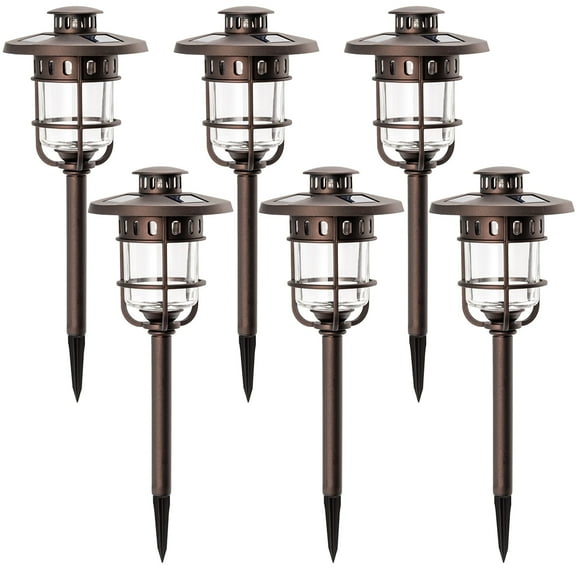 FKHouse Outdoor Solar Bronze Path Lights Outdoor, Solar Powered Integrated LED Pathway Light, 6 Pack