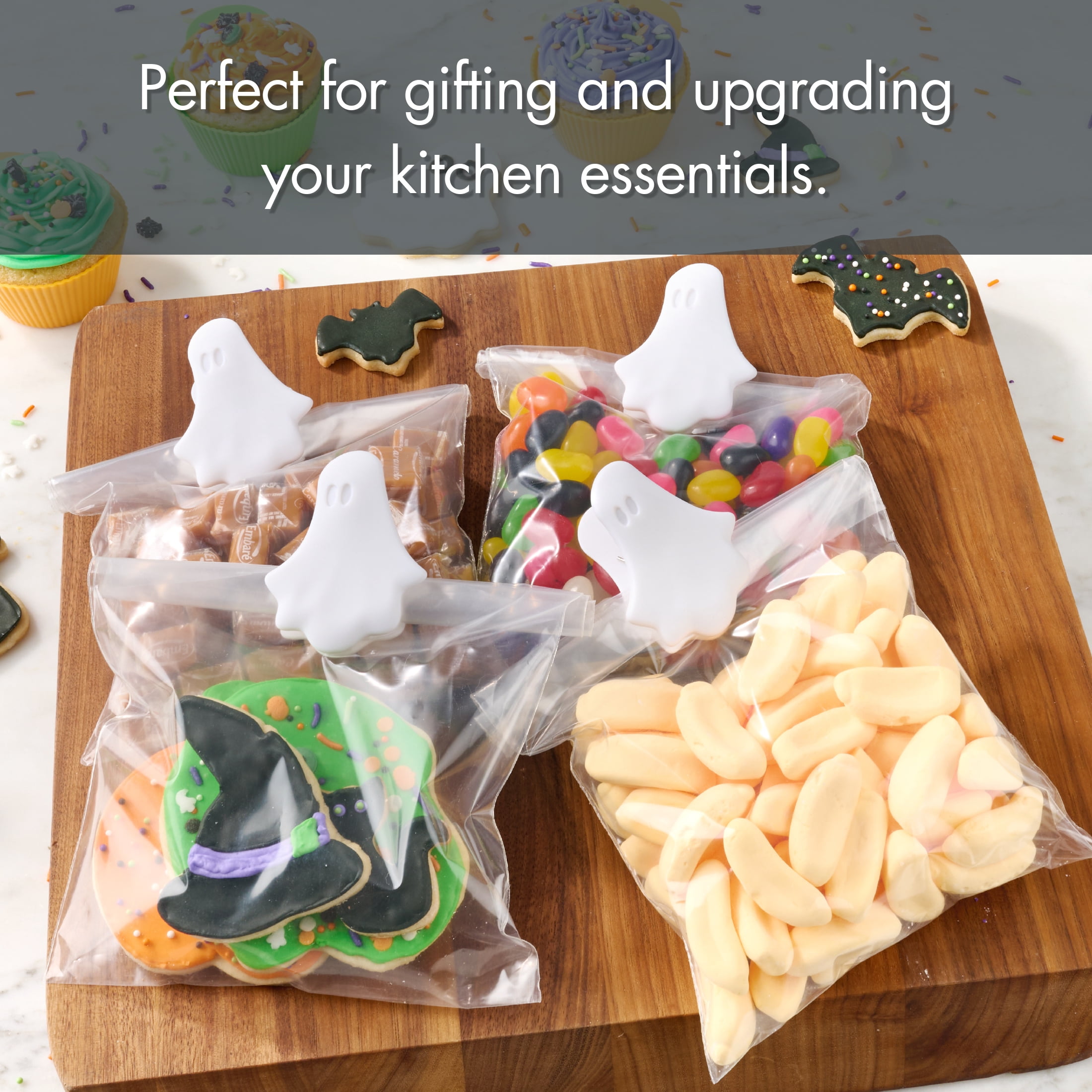 Way To Celebrate 4-Piece Ghost Bag Clips, White, Halloween Kitchen Accessories