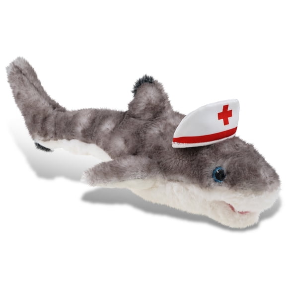 DolliBu Blacktip Reef Shark Plush Stuffed Animal with Nurse Hat - Cute Ocean Animal Shark Stuffed Toy with Nurse Hat, Sweet Get Well Plush for Kids and Adults - 16.5 Inches