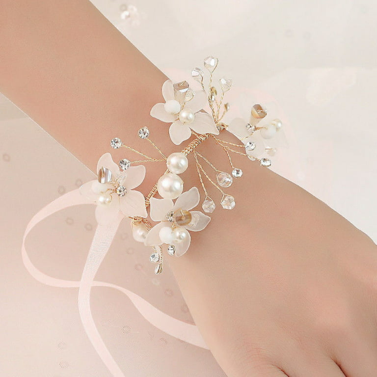 benbor Wrist Corsage Elegant Comfortable Touch Anti-Wear Bride Bridesmaid  Wrist Corsage Flower Bracelet for Wedding Engagement 