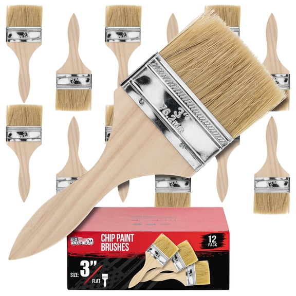 U.S. Art Supply 12 Pack of 3 inch Paint and Chip Paint Brushes for Paint, Stains, Varnishes, Glues, and Gesso