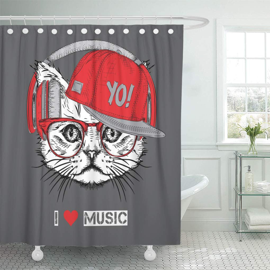 Waterproof Polyester Bathroom Shower Curtain 60"x72" Black Cat In The Dark 