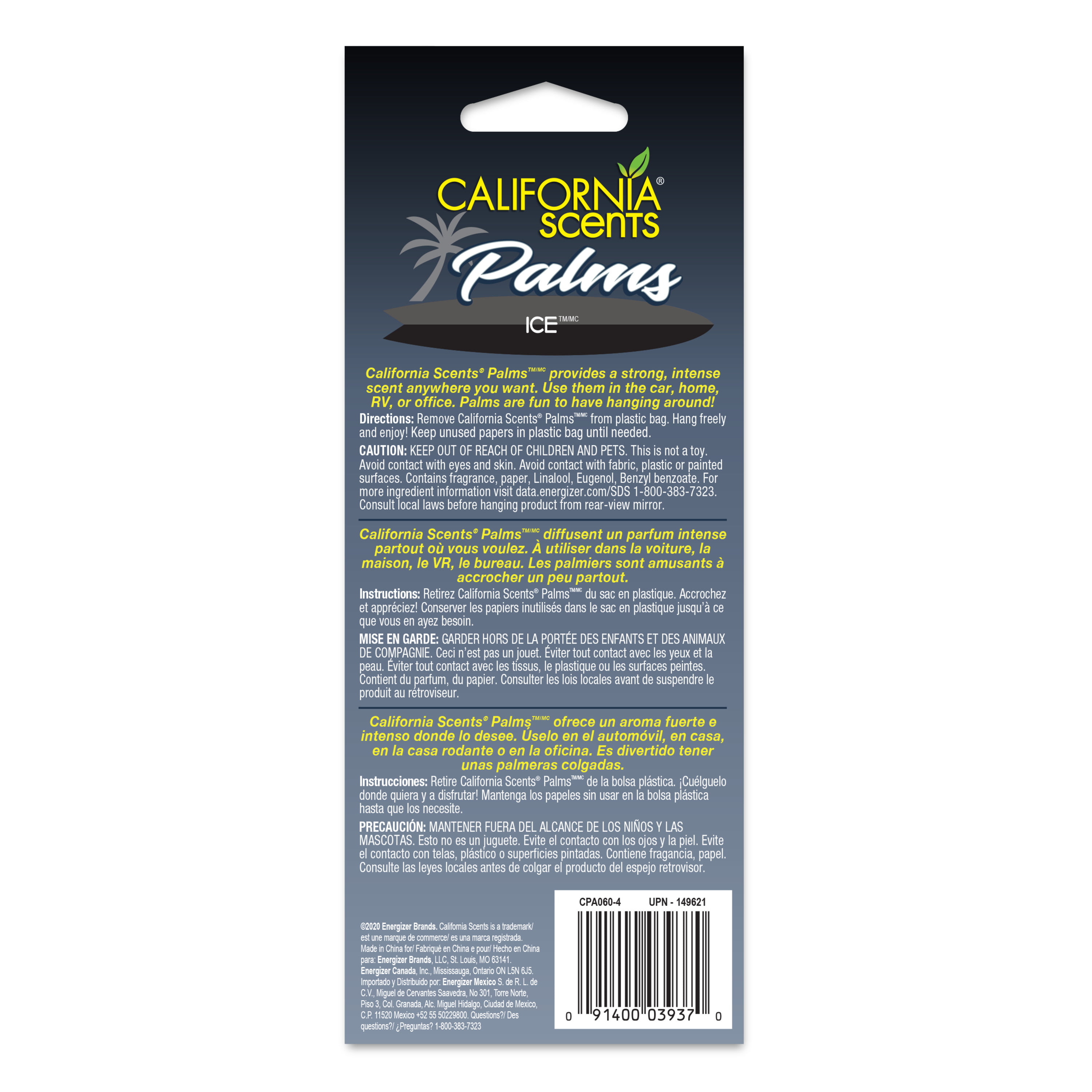California Scents Car Air Freshener, Hanging Palms Odor Eliminator for  Cars, Trucks, Ice, 24 Pack