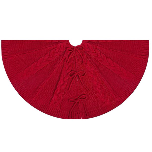 TQEHS Falda de árbol de Navidad tejida Delantal de ambiente navideño de punto rojo Nuevo A8 X4W0