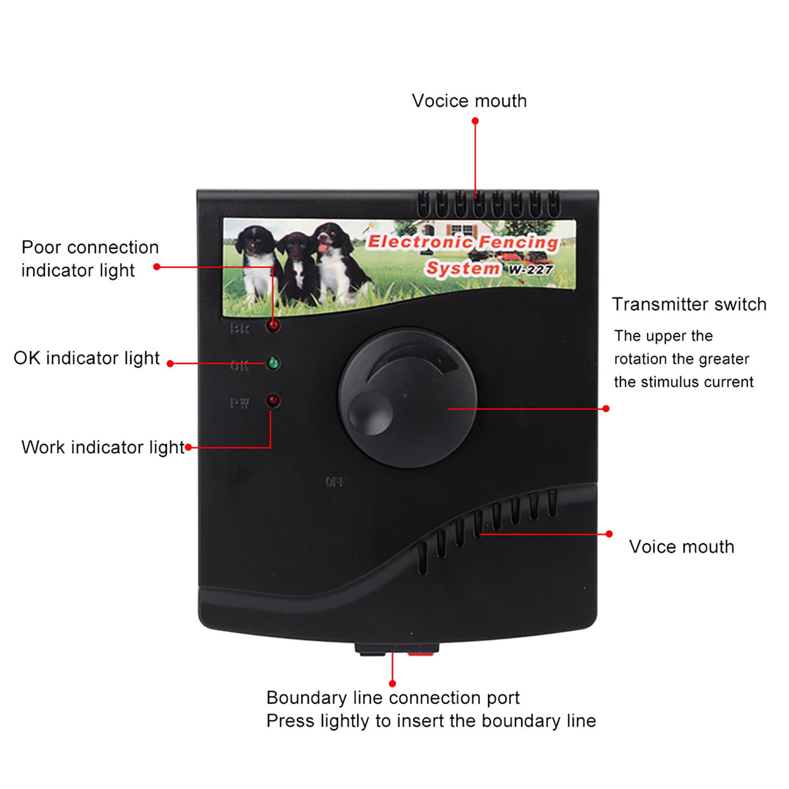 Yajisi Waterproof Pet Dog Electric Fence Containment System, One Transmitter with Two Receivers, 110-240V, Expandable Circular Boundary