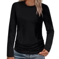 thumbnail image 3 of Women's Ruched Long Sleeve Shirts Crew Neck T-Shirt Tummy Control Blouse Versatile Layering Top for Fall Fashion Casual Wear Black XXXL, 3 of 5